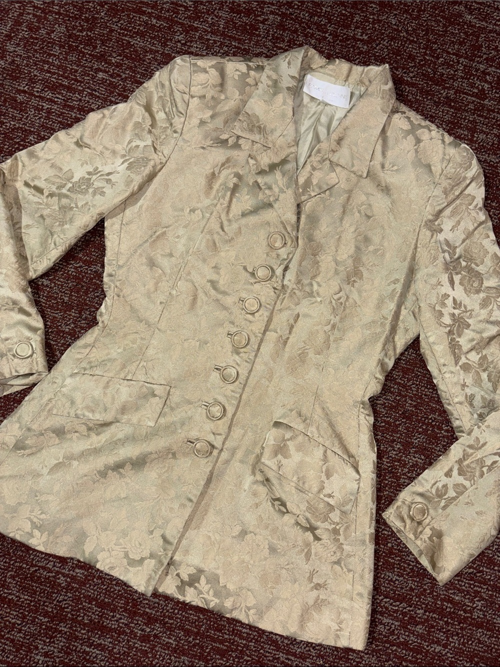 Vintage Pamela Dennis silk brocade blazer gold metallic military baroque fitted
